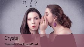  Presentation with question marks - Slide set having tell secret - teenager girl looking confused background and a violet colored foreground