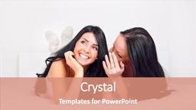  Presentation with girls scouts - Presentation having tell secret - two happy laughing brunette girls background and a  colored foreground