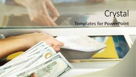  Presentation with cash - Slides with teller - female hand with money background and a coral colored foreground