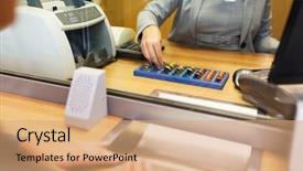  Presentation with bank teller - Amazing theme having teller - people money saving and finance backdrop and a coral colored foreground