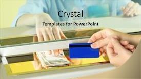  Presentation with bank teller - Presentation design enhanced with teller window with working cashier background and a light blue colored foreground