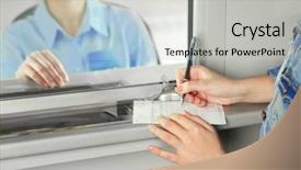  Presentation with utilities - Presentation theme consisting of teller window with working cashier background and a light gray colored foreground