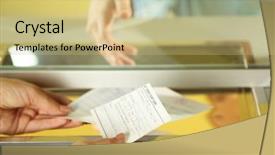  Presentation with utilities - Slide deck featuring teller window with working cashier background and a yellow colored foreground