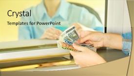  Presentation with working - Slides having teller window with working cashier background and a  colored foreground