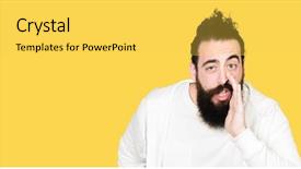  Presentation with long hair man - Beautiful PPT layouts featuring telling secret rumor whispering malicious backdrop and a  colored foreground