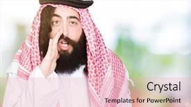  Presentation with long hair man - Presentation design featuring telling secret rumor whispering malicious background and a  colored foreground