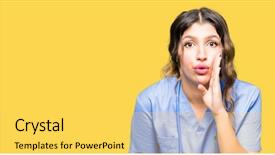  Presentation with medical hand - Slide deck with telling secret rumor whispering malicious background and a yellow colored foreground