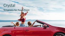  Presentation with group - Colorful theme enhanced with tem - group of happy young people backdrop and a sky blue colored foreground