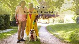 Presentation with pet - PPT layouts enhanced with tem - senior couple walking with pet background and a yellow colored foreground