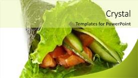  Presentation with mayonnaise - Slides featuring temaki - hand roll sushi made of fresh salmon fresh cucumber tomato and japanese mayonnaise inside nori and salad leaf outside background and a yellow colored foreground