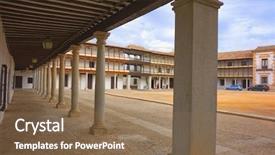  Presentation with action plan way forward text - Slides featuring tembleque plaza mayor in toledo background and a coral colored foreground