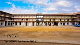  Presentation with way - Slides with tembleque plaza mayor in toledo background and a coral colored foreground