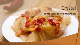  Presentation with korean food kimchi - PPT layouts consisting of tempeature variation - spicy korean kimchee on plate background and a coral colored foreground