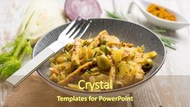  Presentation with curry - PPT theme enhanced with tempeh salad with fennel olives background and a tawny brown colored foreground