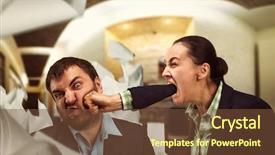  Presentation with heart beats - Cool new slide deck with temper - businesswoman shouts at young businessman backdrop and a tawny brown colored foreground