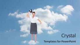  Presentation with wooden cross against the sky - Audience pleasing PPT theme consisting of temper tantrums - angry businesswoman throwing binoculars away backdrop and a  colored foreground