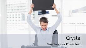  Presentation with classy award - PPT theme featuring temper tantrums - angry classy brown haired businesswoman background and a  colored foreground