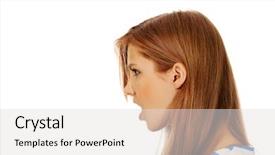  Presentation with angry - Presentation design with temper tantrums - angry young woman screaming background and a light gray colored foreground