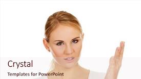  Presentation with hand saving someone - Beautiful PPT theme featuring temper tantrums - angry young woman screaming backdrop and a sky blue colored foreground