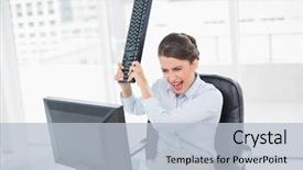  Presentation with classy - Cool new theme with temper tantrums - furious classy brown haired businesswoman backdrop and a light blue colored foreground