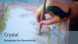  Presentation with brush painted pastel colour - Amazing presentation design having temperament - brush in a painter's hand backdrop and a  colored foreground