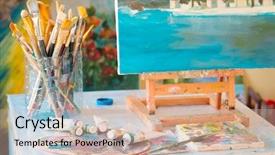  Presentation with television workshop - Slide deck with temperament - interior of a painter workshop background and a coral colored foreground