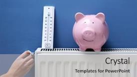  Presentation with hand saving - Colorful PPT theme enhanced with temperature on radiator saving heat backdrop and a light gray colored foreground