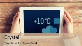  Presentation with temperature sensor - Amazing PPT theme having temperature sensor - people weather forecast and technology backdrop and a coral colored foreground