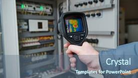  Presentation with temperature sensor - Slide set enhanced with temperature sensor - thermal imaging inspection of electrical background and a ocean colored foreground