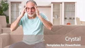  Presentation with old man and music - PPT theme with temperature stress - white bearded old man suffering background and a coral colored foreground