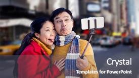  Presentation with older couple - Presentation theme consisting of temperature trafiic - older asian couple on balcony background and a  colored foreground