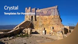  Presentation with candy castle - Colorful slide set enhanced with templar - xivert castle in alcala de backdrop and a ocean colored foreground