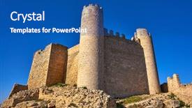  Presentation with castle draw - Audience pleasing PPT theme consisting of templar - xivert castle in alcala de backdrop and a ocean colored foreground