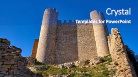  Presentation with twin towers - Presentation design featuring templarios of spain twin towers background and a ocean colored foreground