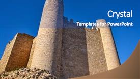  Presentation with twin towers - Slide deck having templarios of spain twin towers background and a ocean colored foreground