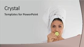  Presentation with turban - Presentation theme consisting of template beautiful brunette with towel background and a light gray colored foreground