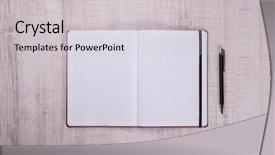  Presentation with pen - Beautiful PPT theme featuring template school report - blank notebook with pen backdrop and a light gray colored foreground