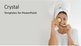  Presentation with turban - Beautiful presentation featuring template vibrant brunette with towel backdrop and a light gray colored foreground