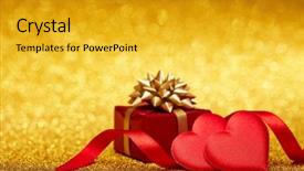  Presentation with wedding invitation card - Slide deck with templates glitter - two decorative hearts and gift background and a gold colored foreground