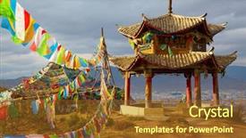  Presentation with china - Presentation consisting of temple architects - pagoda with flags china background and a  colored foreground