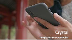  Presentation with chinese temple - PPT theme having temple architects - woman work on smart phone background and a  colored foreground