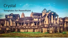  Presentation with colorful sunrise borobudur temple - Slide set consisting of temple at sunrise siem reap background and a cyan colored foreground