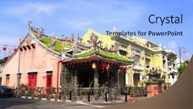  Presentation with chinese temple - Presentation design consisting of temple georgetown penang island malaysia background and a light blue colored foreground