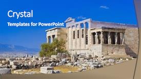  Presentation with temple - PPT layouts enhanced with temple in acropolis at athens background and a cobalt blue colored foreground