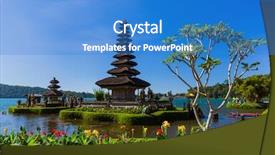  Presentation with history indonesia - Audience pleasing PPT theme consisting of temple in bali island indonesia backdrop and a teal colored foreground