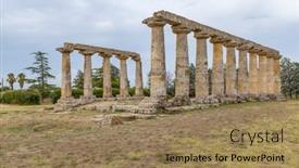  Presentation with temple - Presentation design with temple-of-hera-from-6 background and a coral colored foreground