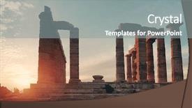  Presentation with temple - Slide set featuring temple of poseidon at sunset background and a gray colored foreground