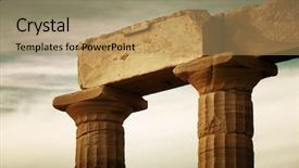  Presentation with greek - Beautiful PPT theme featuring temple of poseidon near athens backdrop and a coral colored foreground