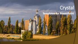  Presentation with virgin mary - Amazing PPT theme having temple of the blessed virgin backdrop and a ocean colored foreground