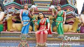  Presentation with singapore tourism - Slide deck having temple sri mariamman in singapore background and a coral colored foreground
